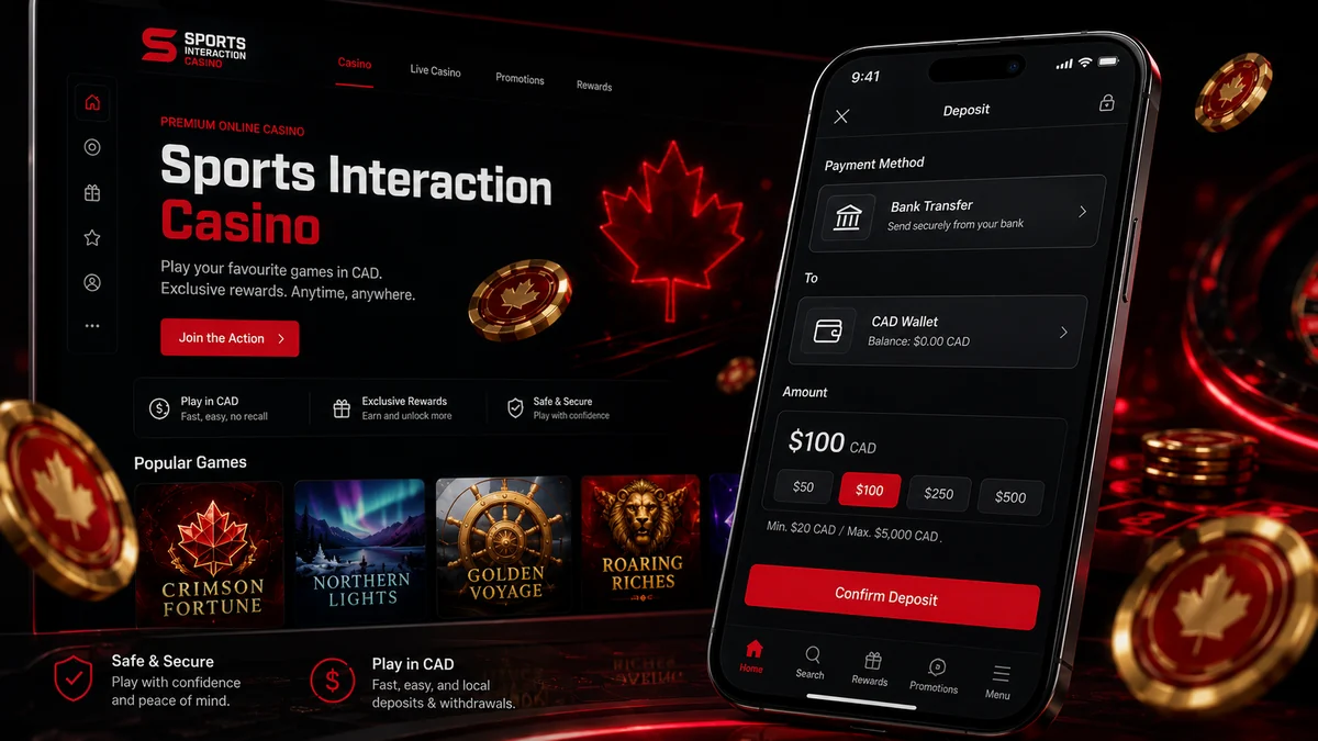 Interac e-Transfer deposit screen at Sports Interaction casino in Canadian dollars